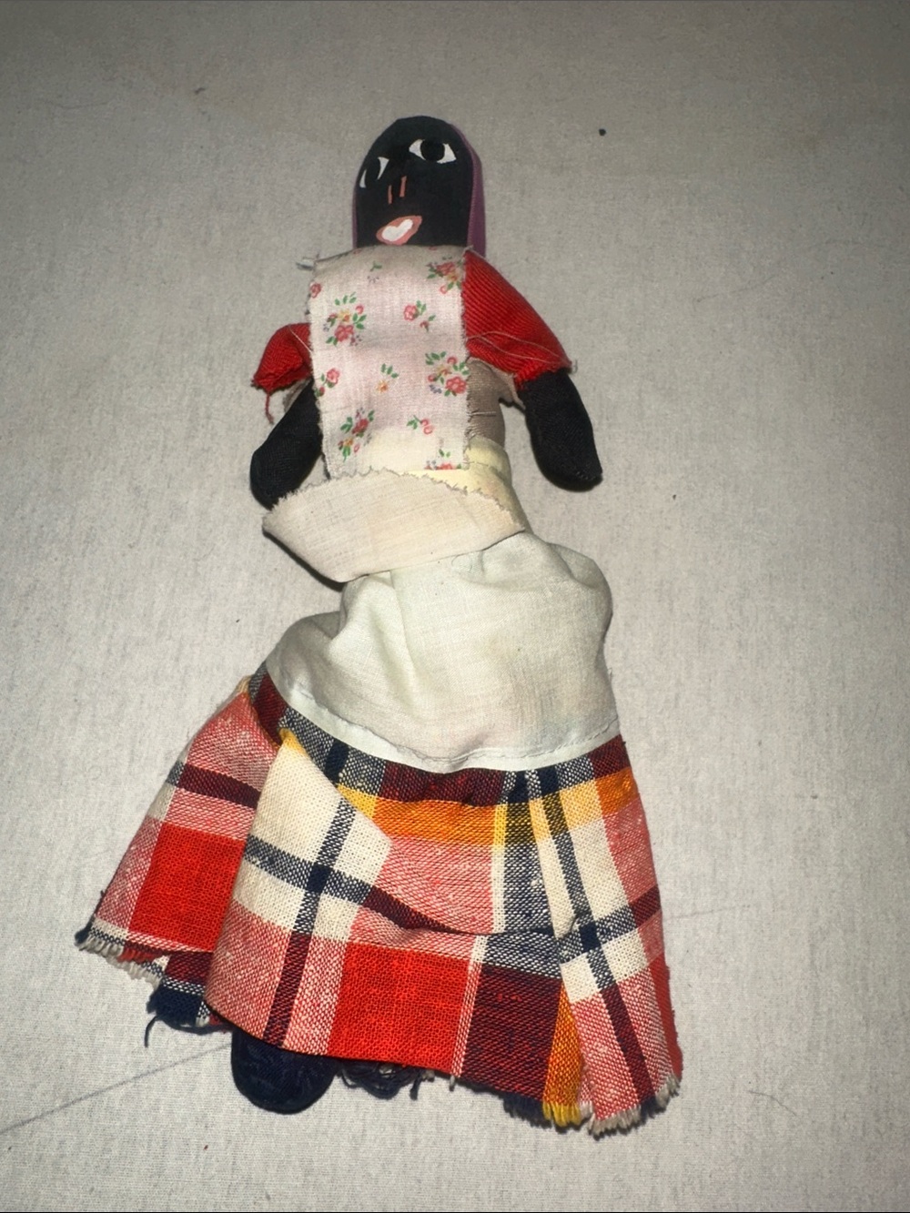 Vintage Collectible Handmade Ragdoll Multicolor Plush Dog wToy - Plaid Skirt